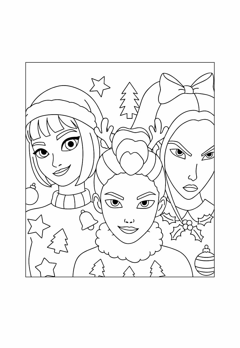 Desenhos de Guerreiras do K-Pop de Natal para pintar