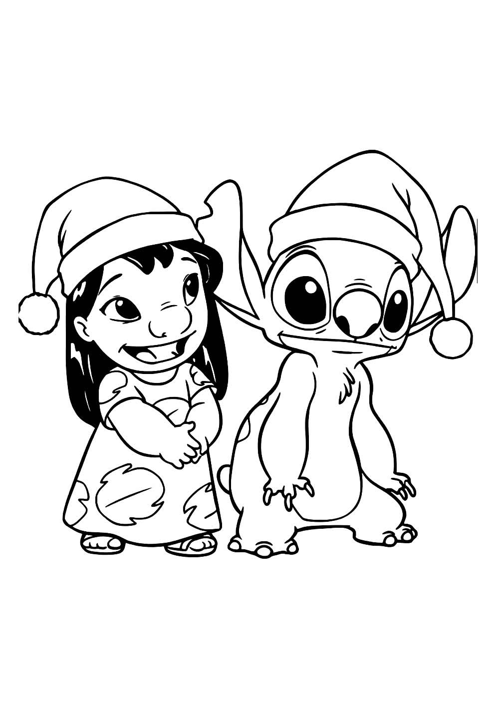 Desenho de Lilo e Stitch de Natal para colorir