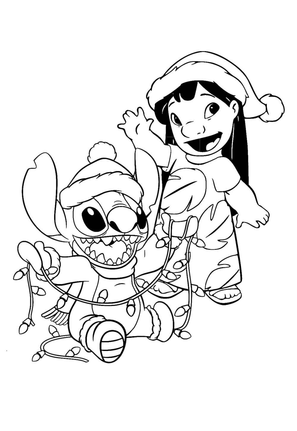 Desenho de Lilo e Stitch de Natal para pintar