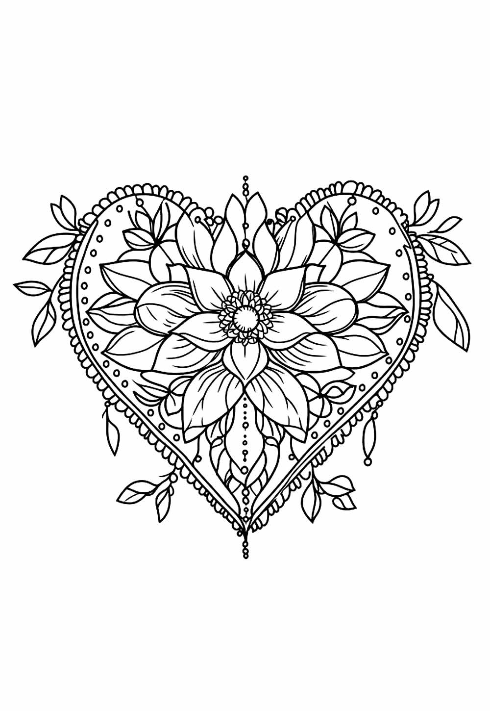 Desenho de Mandala Coração para colorir