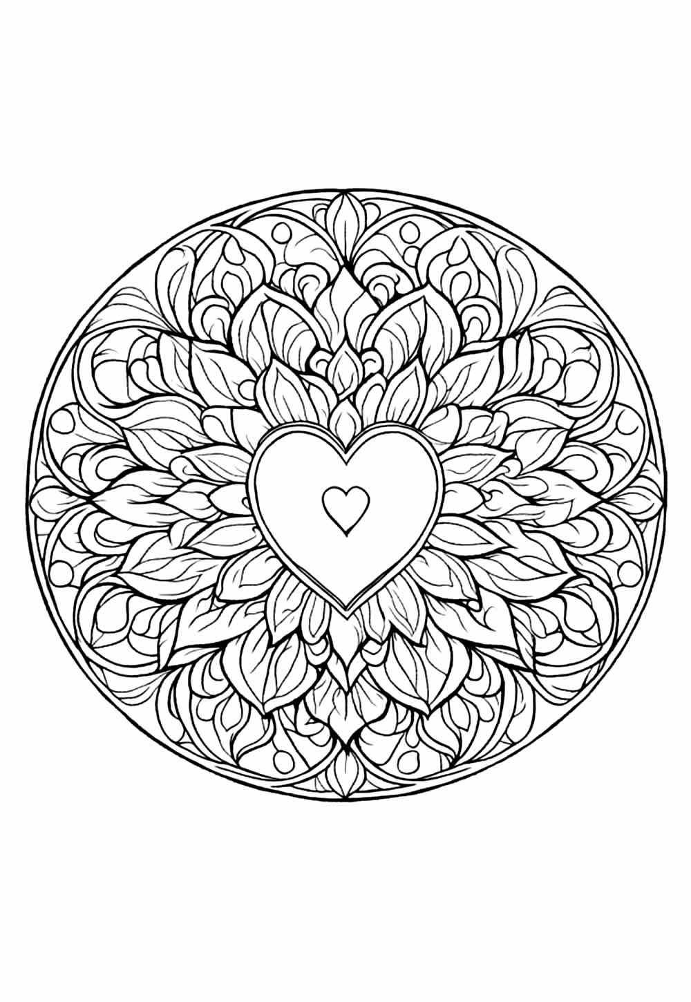 Desenho de Mandala de Coração para colorir