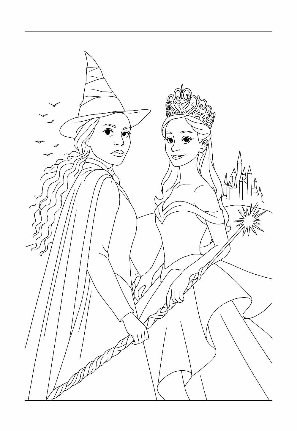 Desenho da Glinda e Elphaba para colorir - Wicked