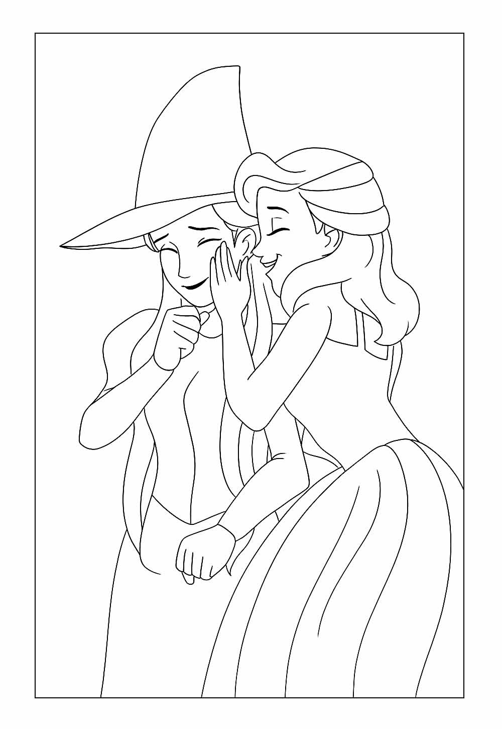 Desenho da Glinda e Elphaba para colorir