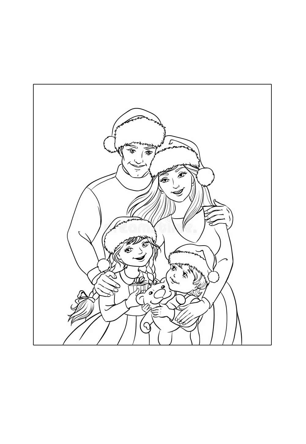 Desenho da Família Reunida no Natal para pintar