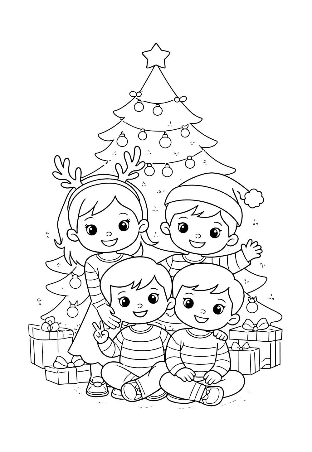 Desenho de Crianças no Natal para colorir