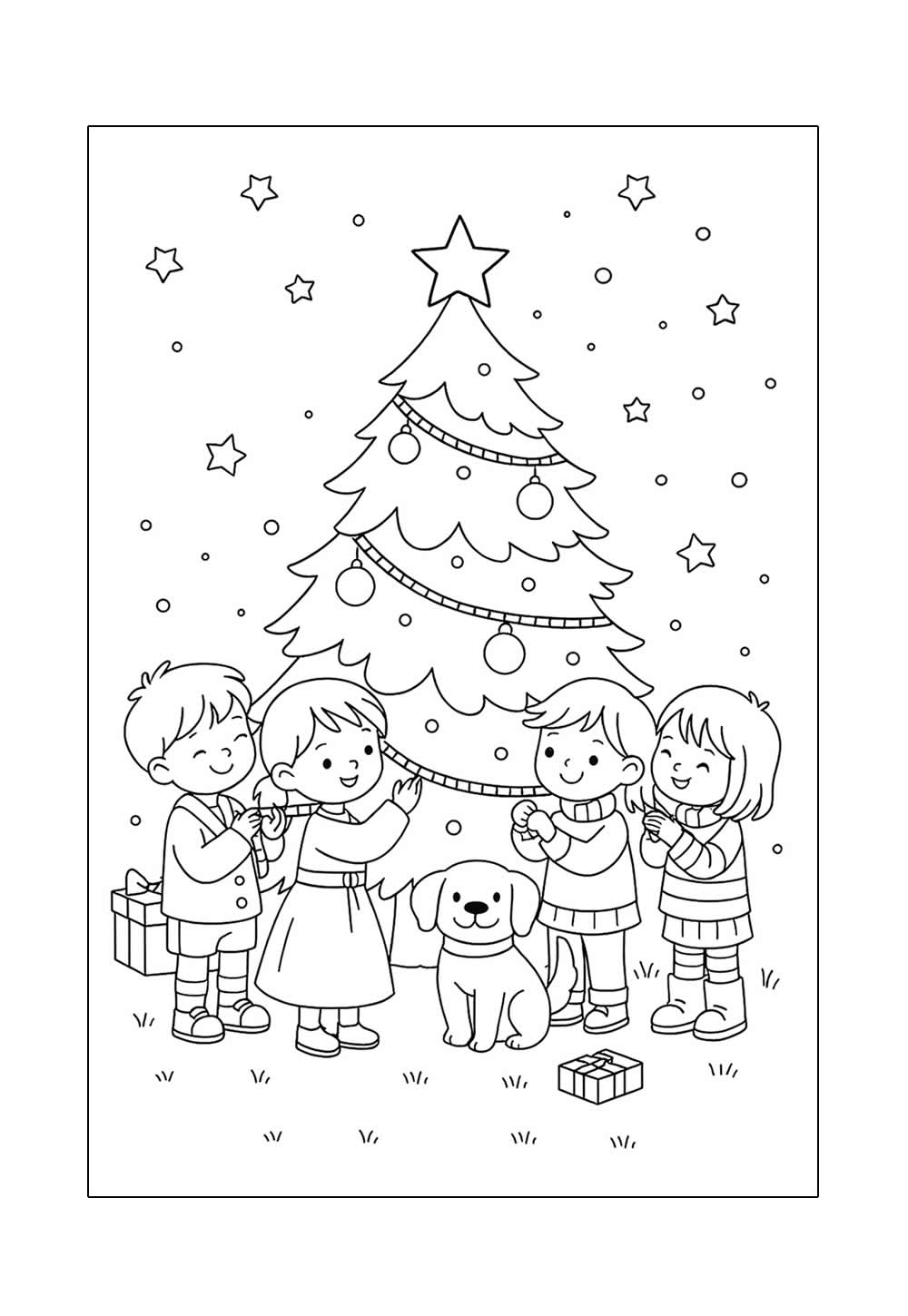 Desenho da Família Reunida no Natal para imprimir