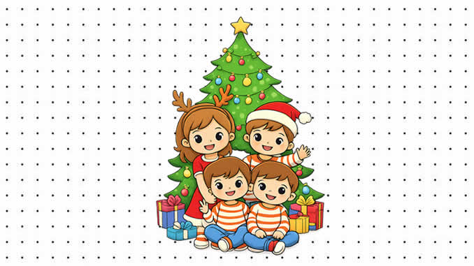 Desenhos de Crianças no Natal para colorir