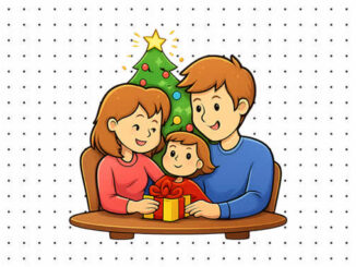 Desenho de Família Reunida no Natal para colorir