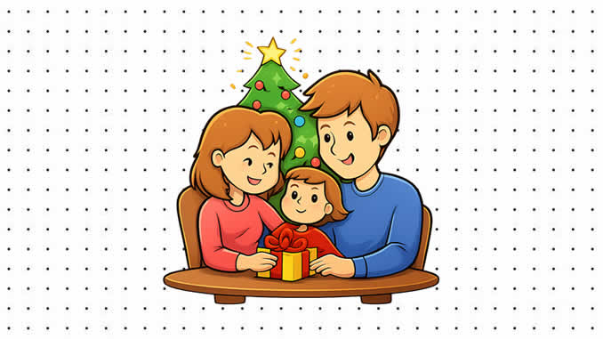 Desenho de Família Reunida no Natal para colorir