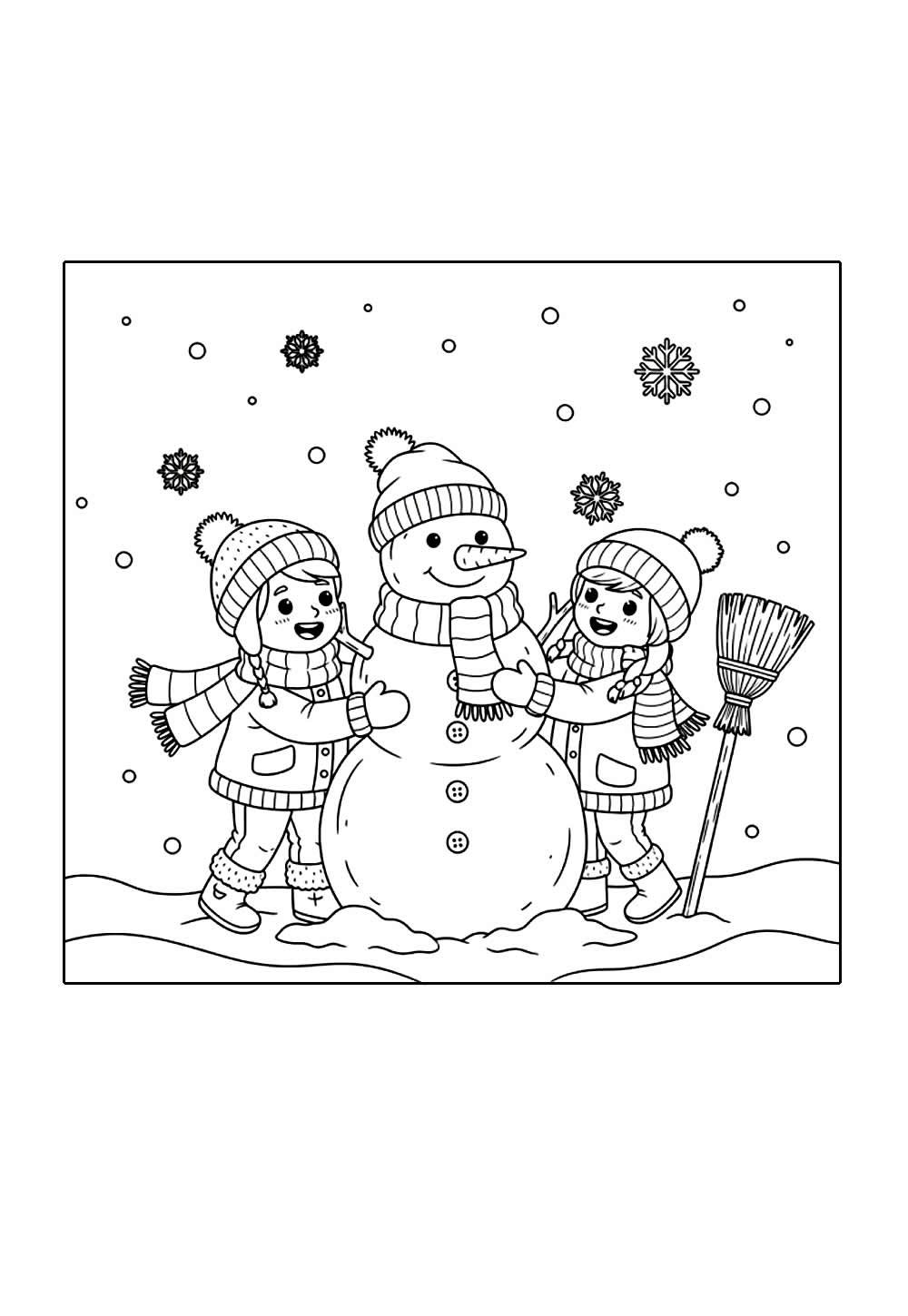 Desenho de Crianças no Natal para pintar