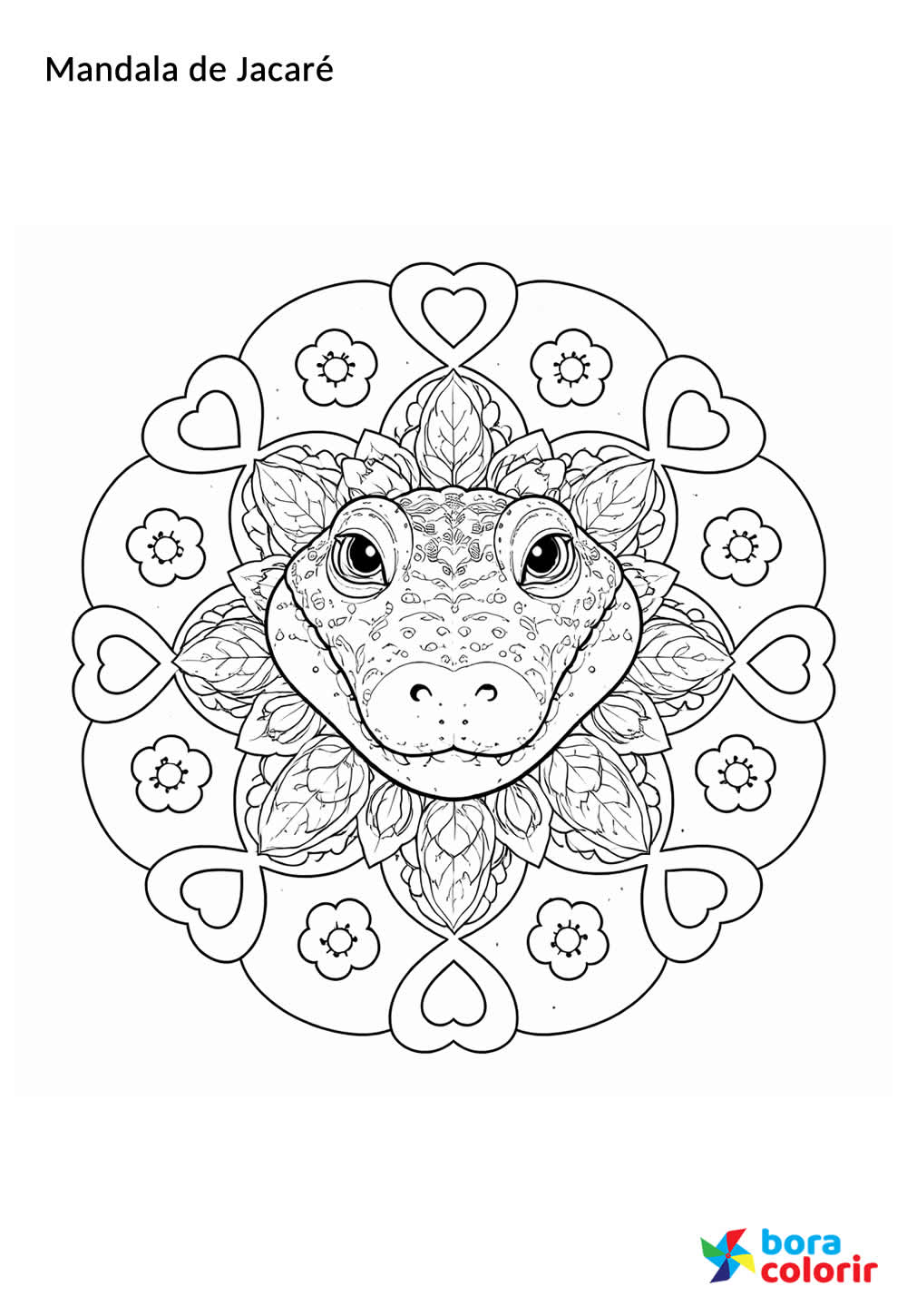 Desenho de Mandala de Jacaré para colorir
