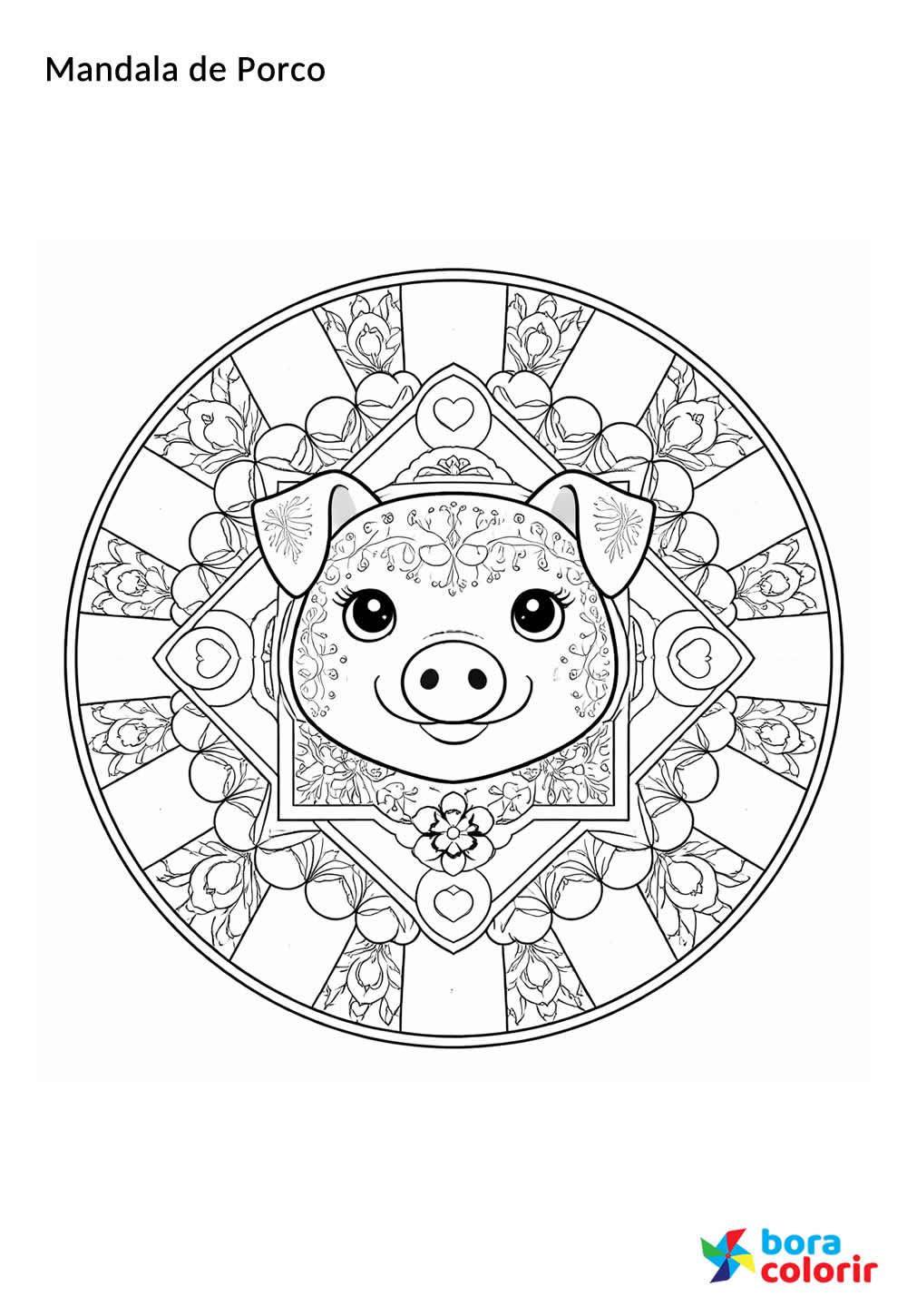 Desenho de Mandala de Porco para colorir