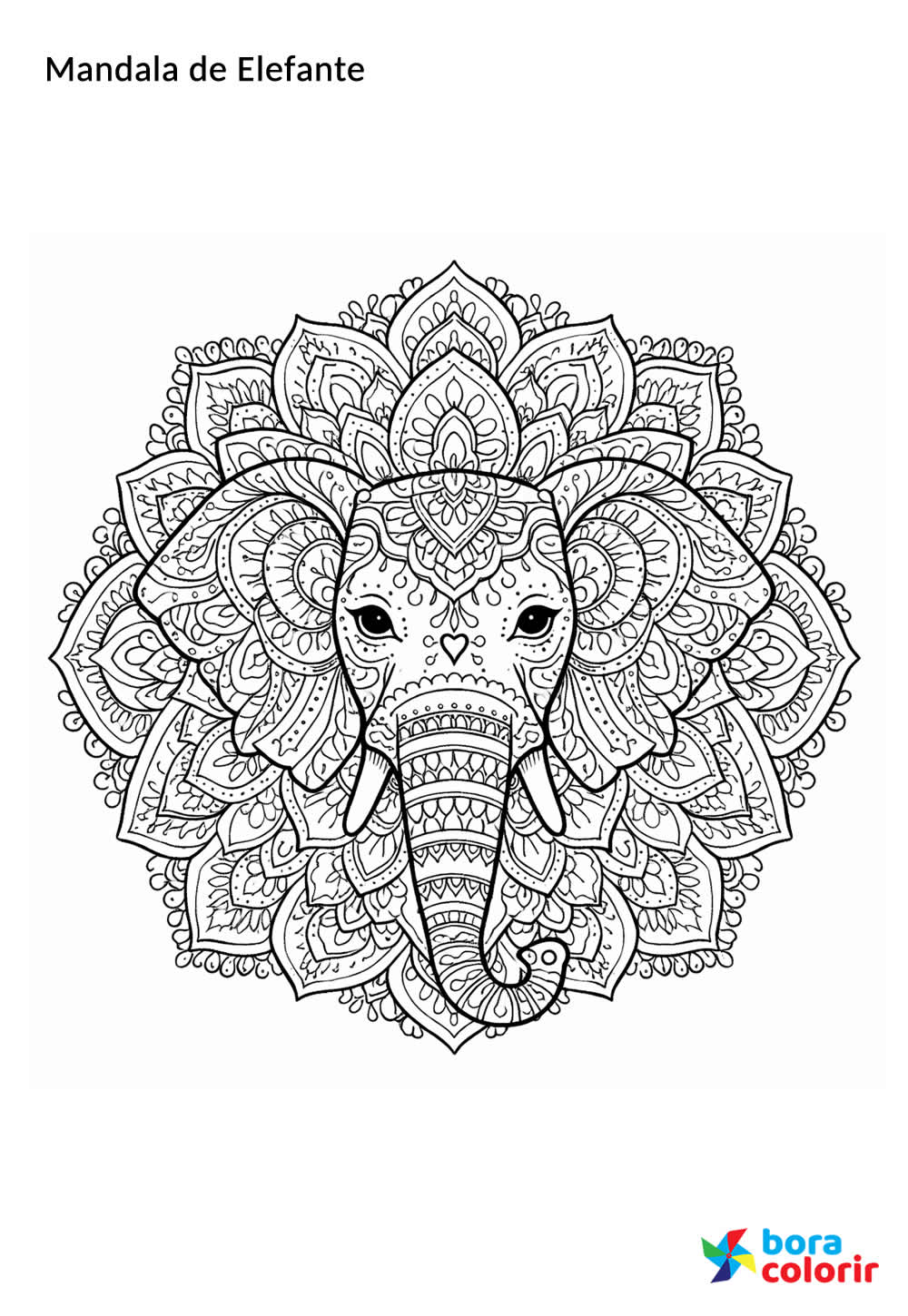 Desenho de Mandala de Elefante para colorir