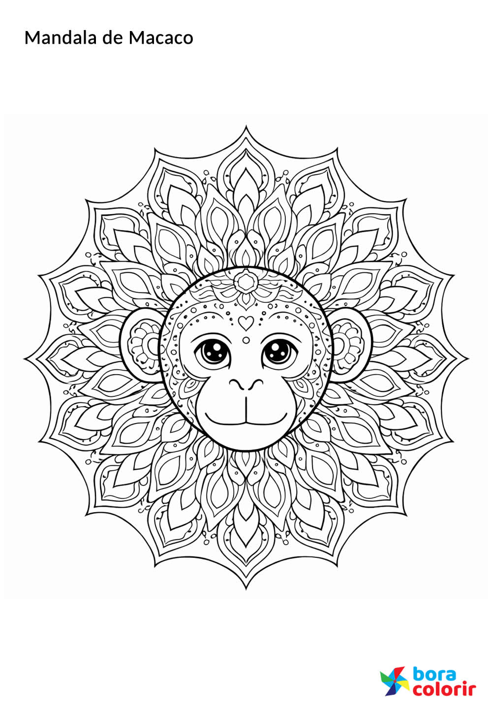 Desenho de Mandala de Macaco para colorir