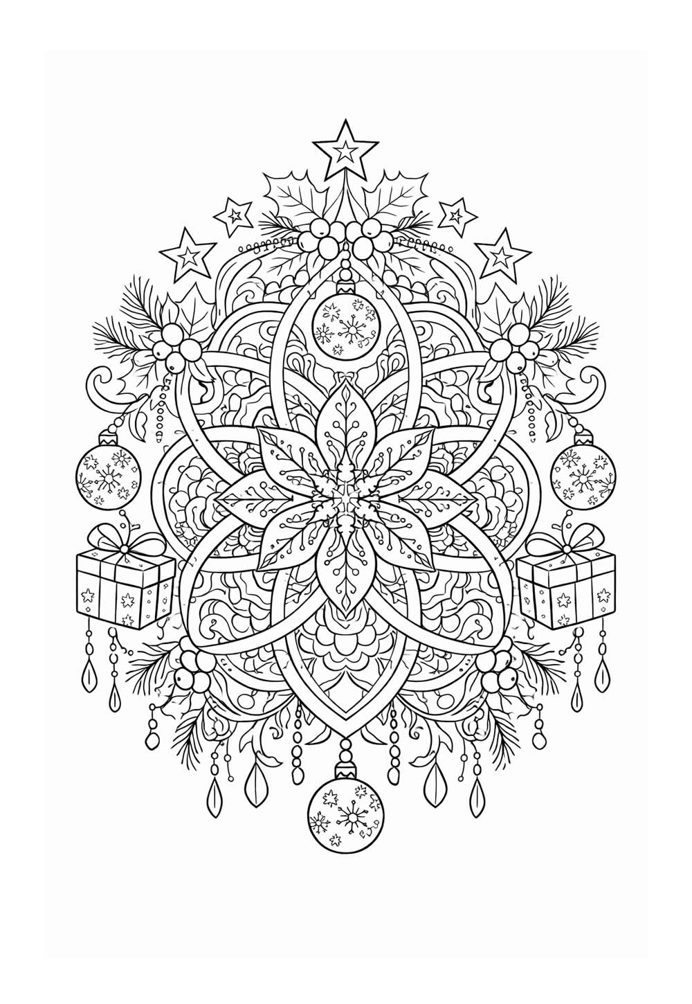 Desenho de Mandala de Natal para colorir
