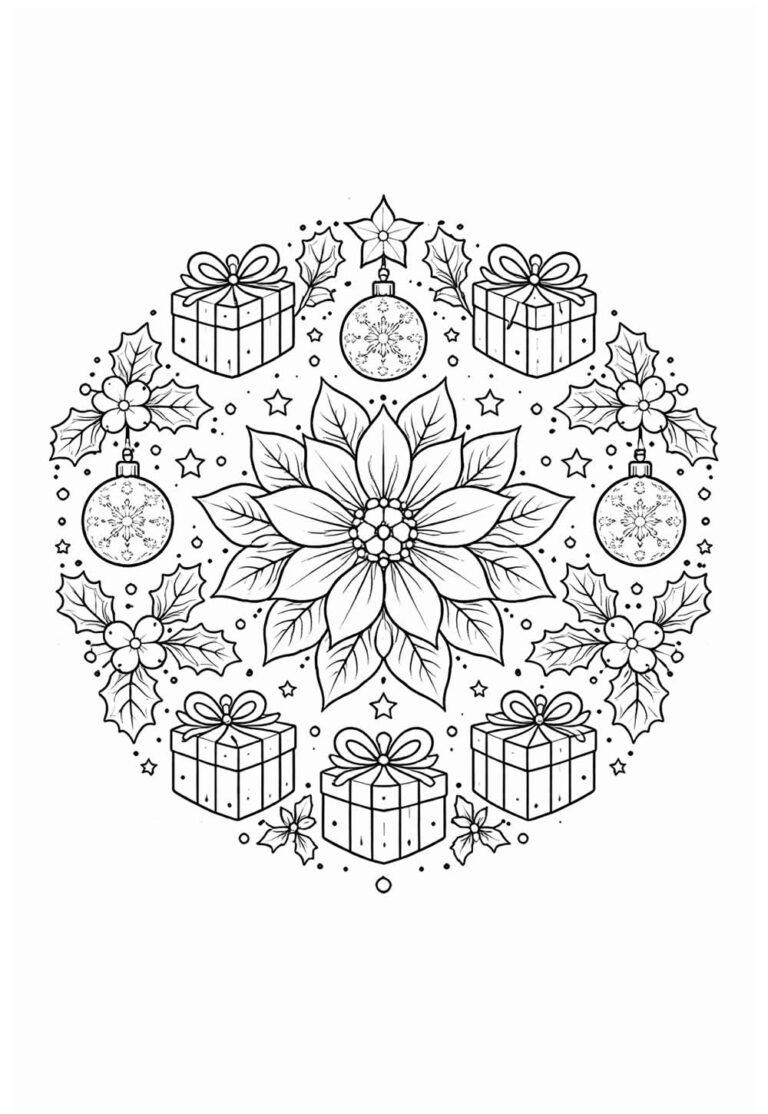 Desenhos de Mandala de Natal para colorir - Bora Colorir
