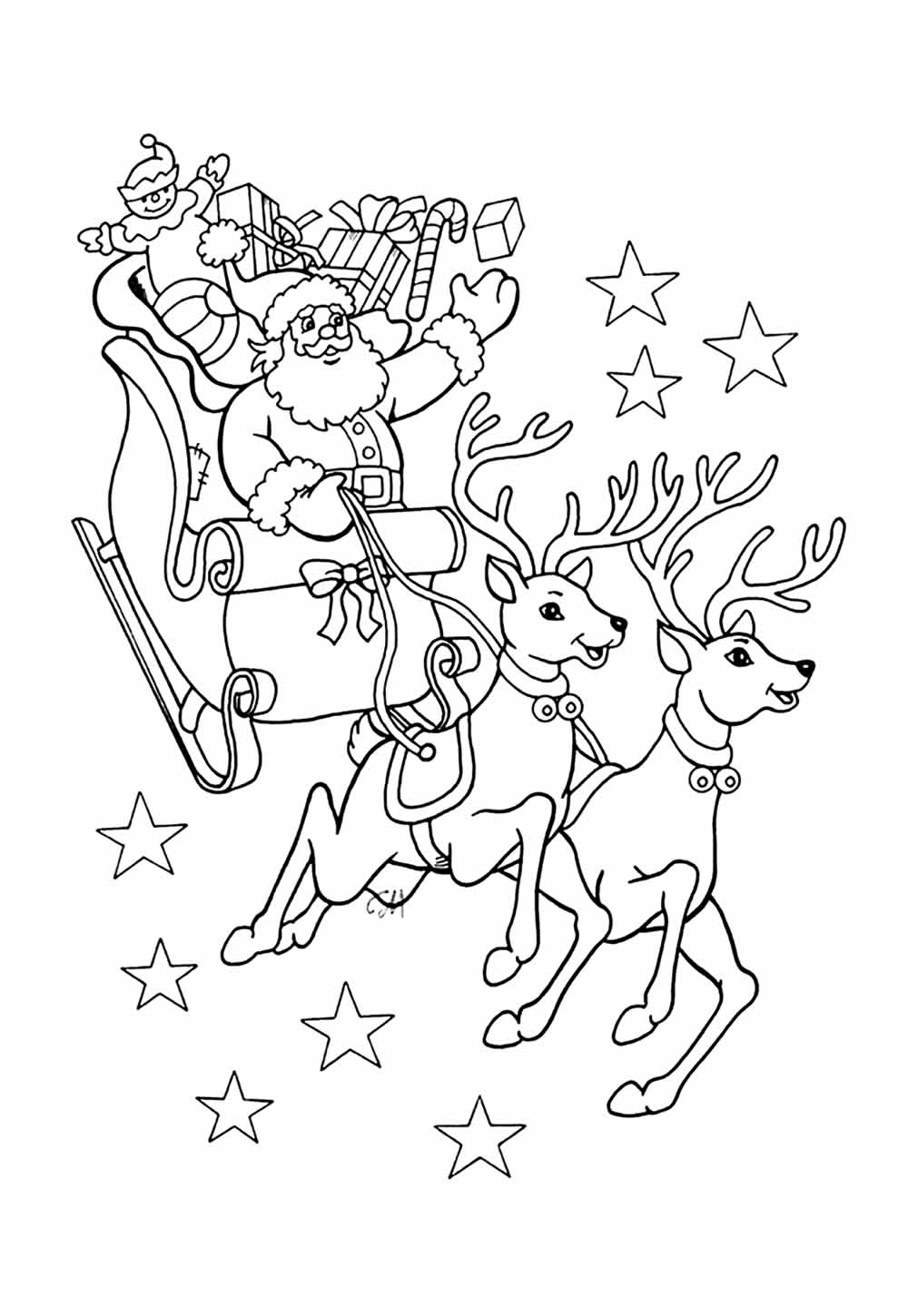 Desenho de Papai Noel e Renas de Natal