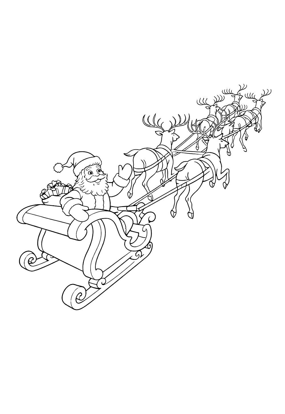 Desenho de Papai Noel com Renas