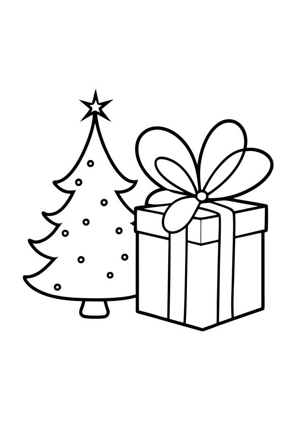 Desenho de Presentes e Árvore de Natal