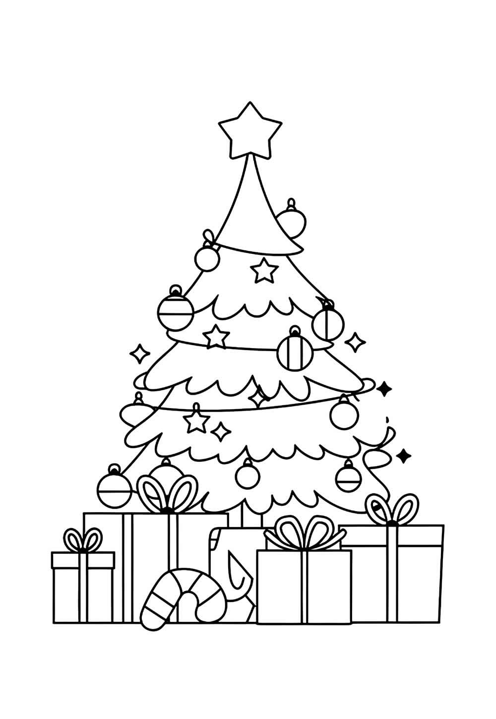 Desenho de Presentes e Árvore de Natal para pintar