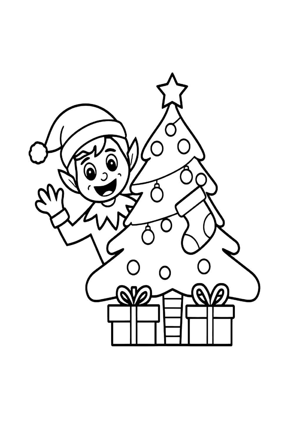 Desenho de Presentes e Árvore de Natal para colorir