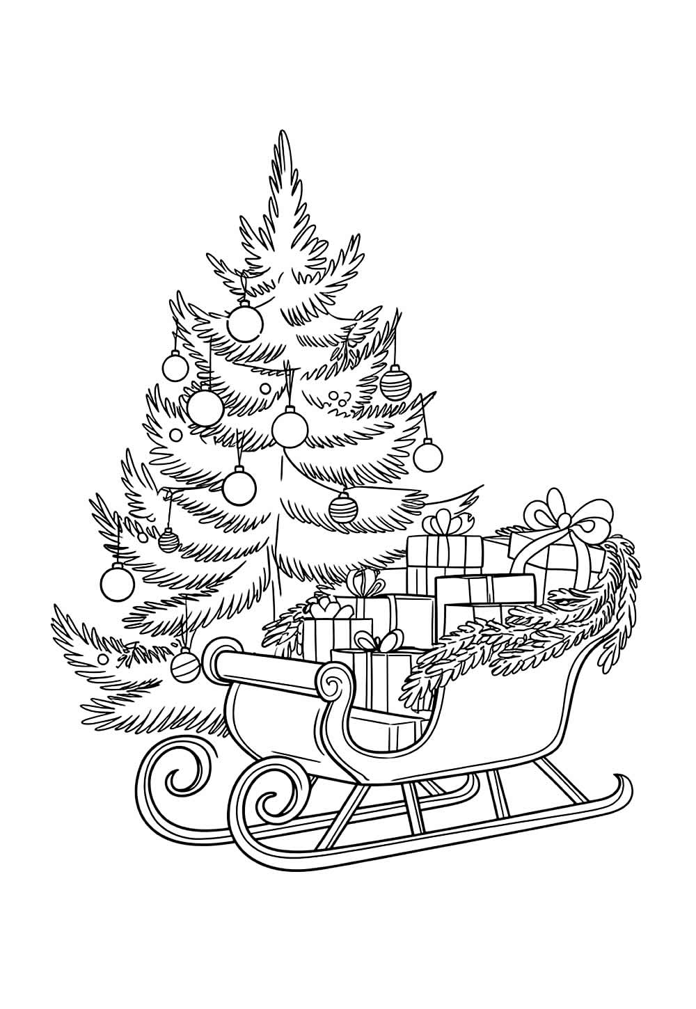 Desenho de Presentes e Árvore de Natal para colorir