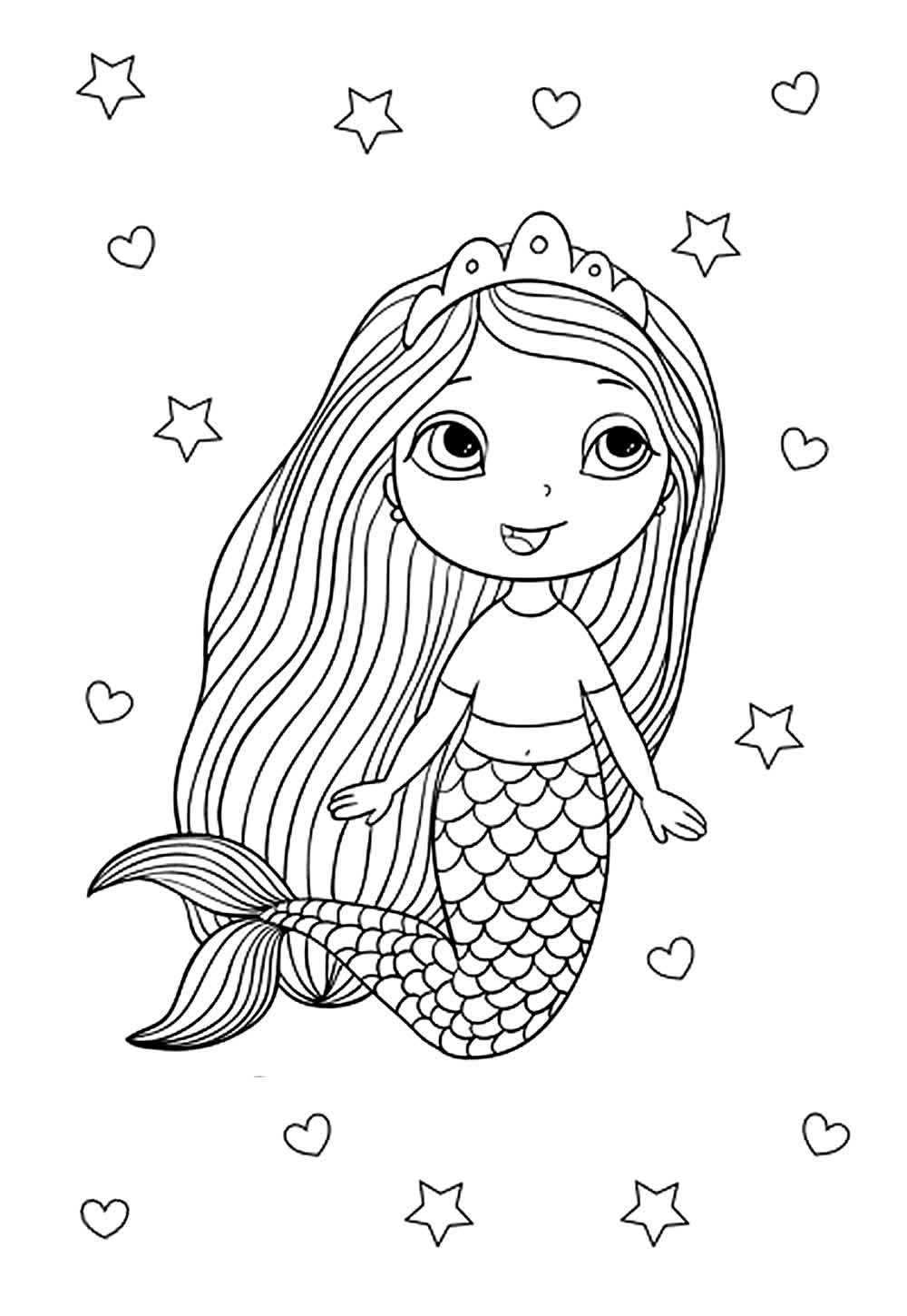 Desenho de Sereia Kawaii para colorir