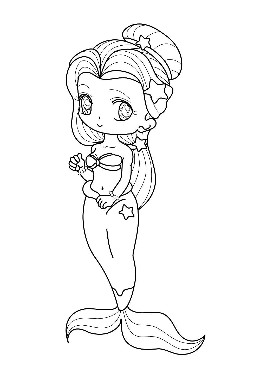 Desenho de Sereia Kawaii para colorir
