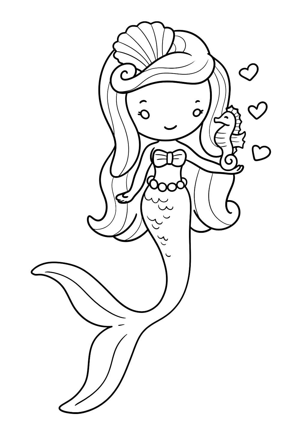 Desenho de Sereia Kawaii para pintar