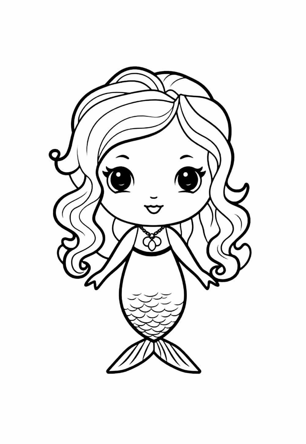 Desenhos de Sereia Kawaii para colorir
