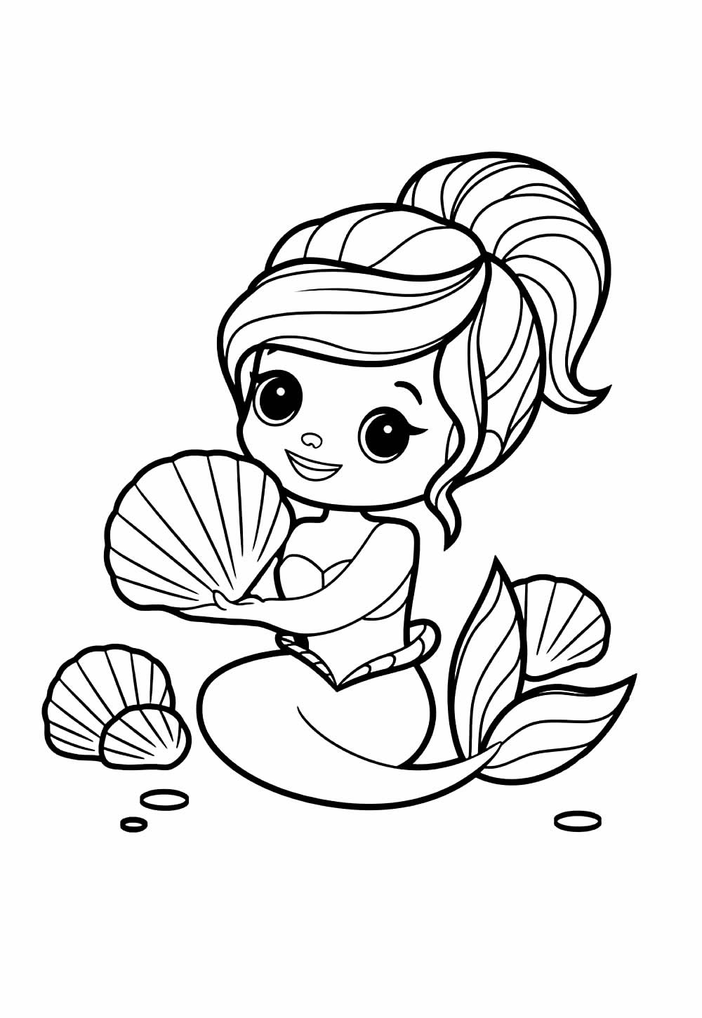Desenho de Sereia Kawaii para colorir