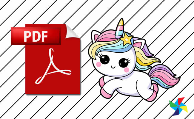 Desenho de Unicórnio Kawaii em PDF