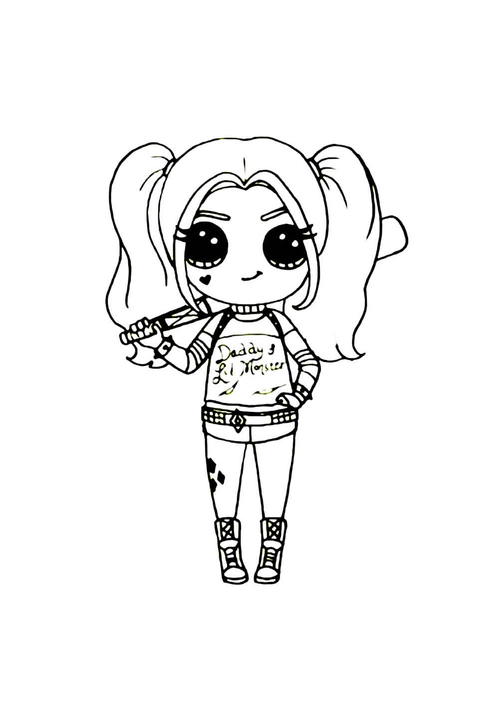 Desenho da Arlequina para colorir