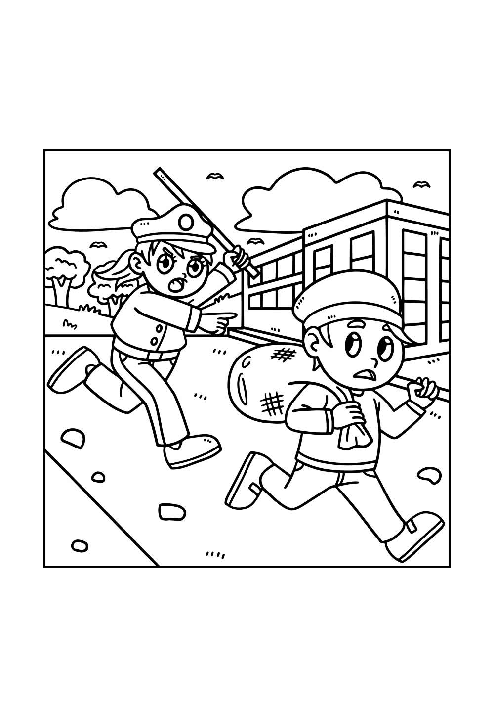 Desenho de Polícia e Ladrão para pintar