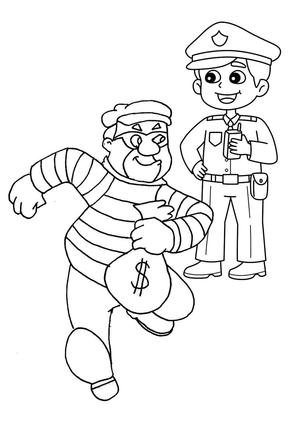Desenho de Polícia e Ladrão para colorir