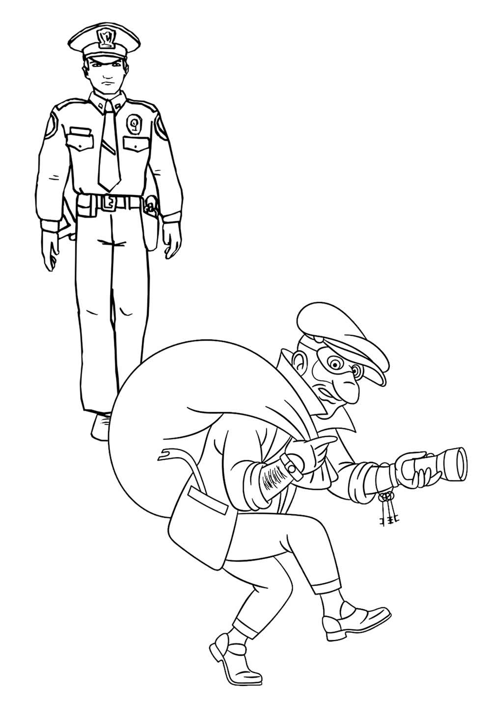 Desenho de Polícia e Ladrão para pintar