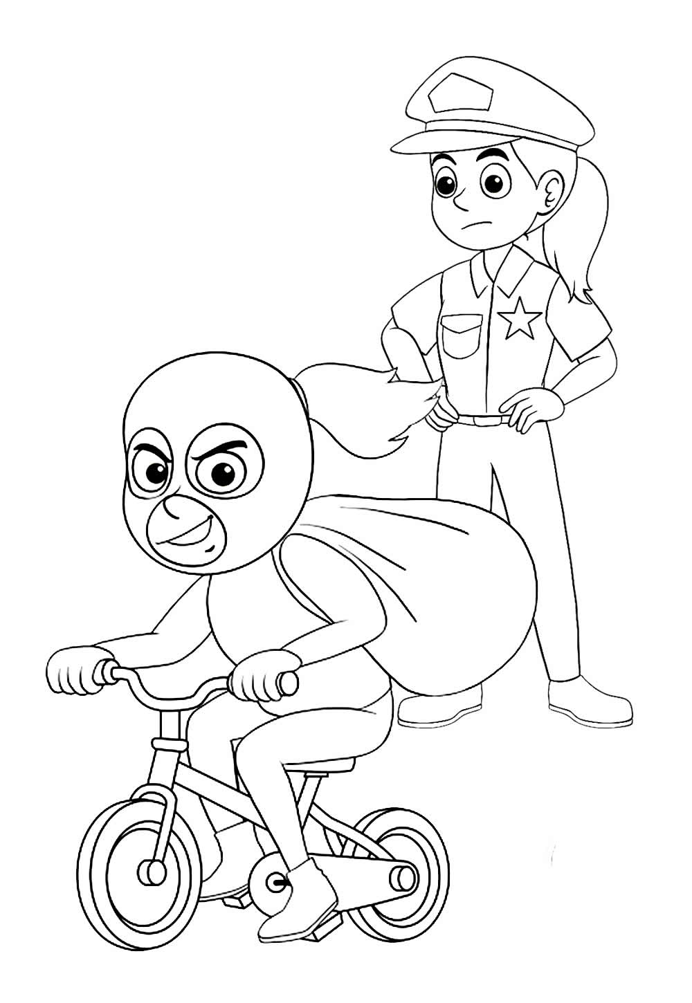 Desenho de Polícia e Ladrão para colorir