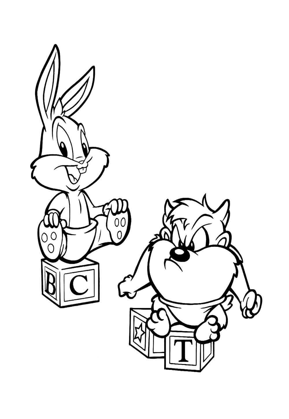 Desenho de Taz Bebê e Pernalonga Baby para colorir