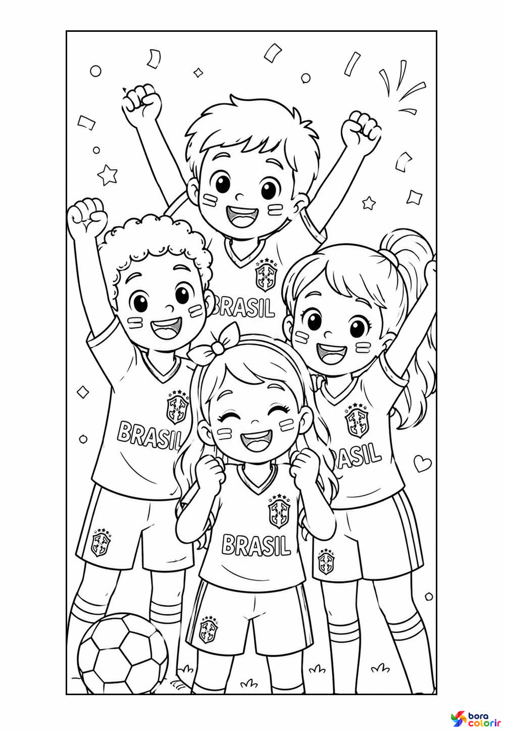 Desenho de Crianças Torcendo pelo Brasil para colorir