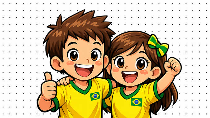 Desenhos de Crianças Torcendo pelo Brasil para colorir