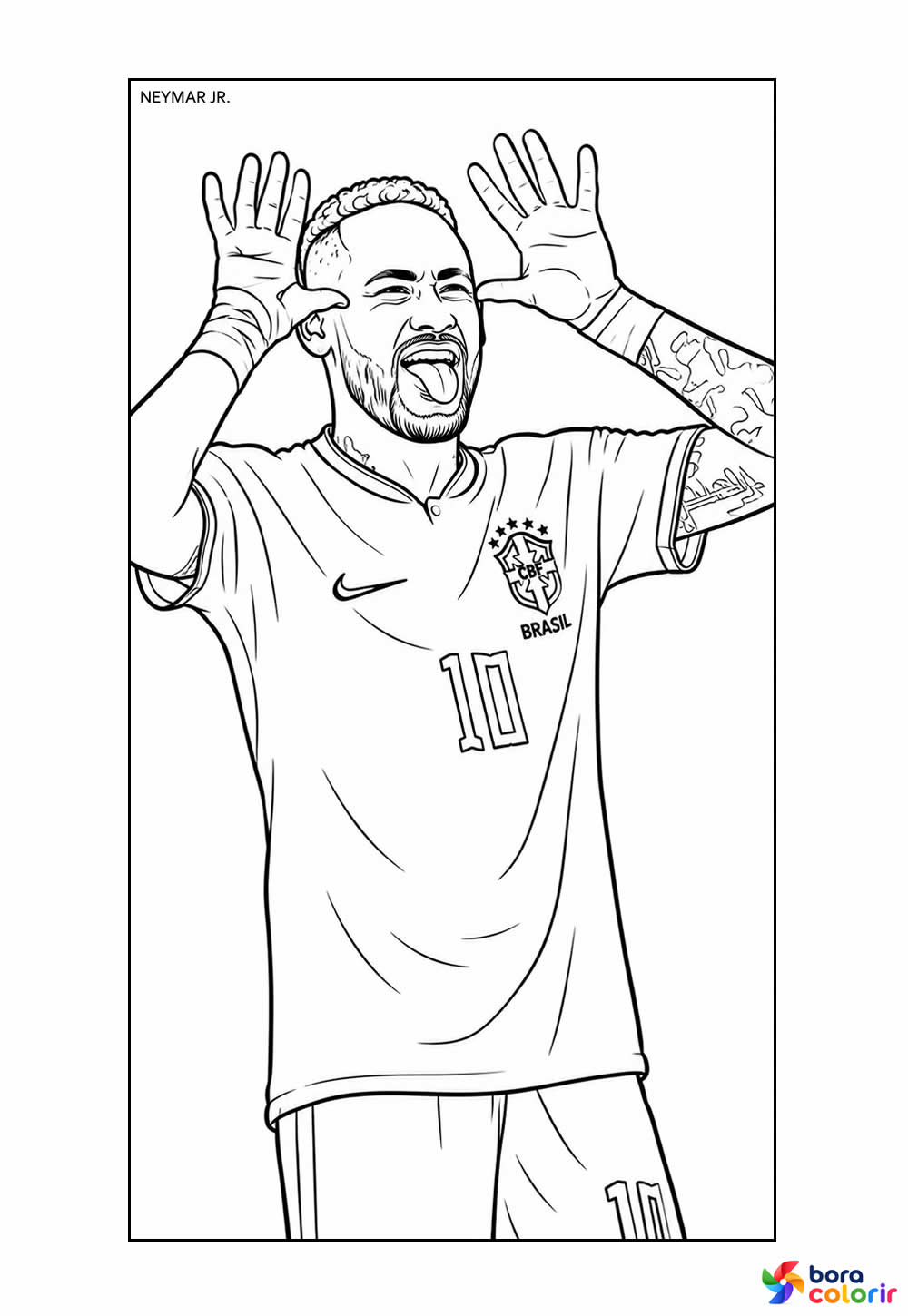 Desenho de Neymar na Seleção Brasileira para colorir