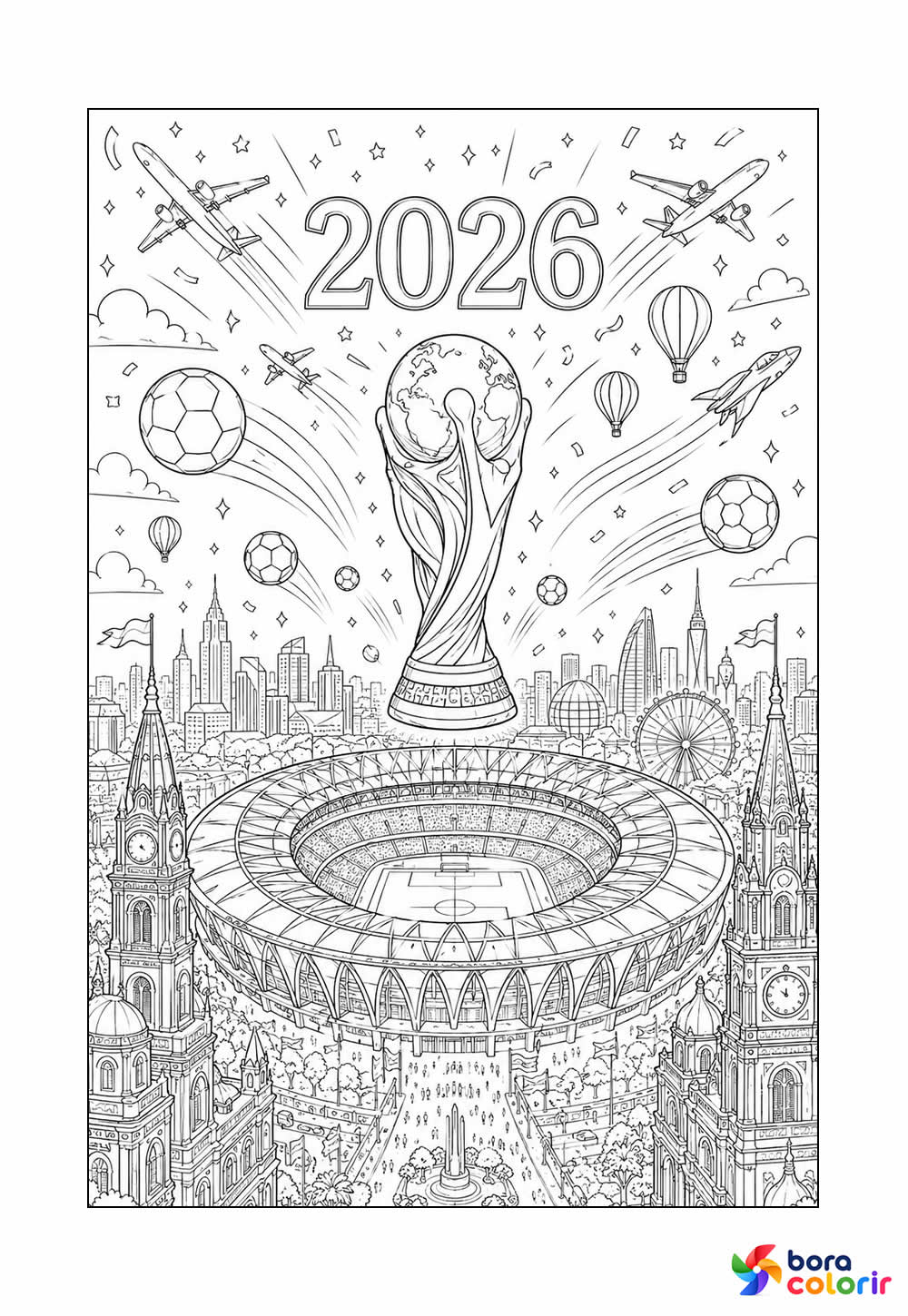 Desenho Copa do Mundo 2026 para colorir