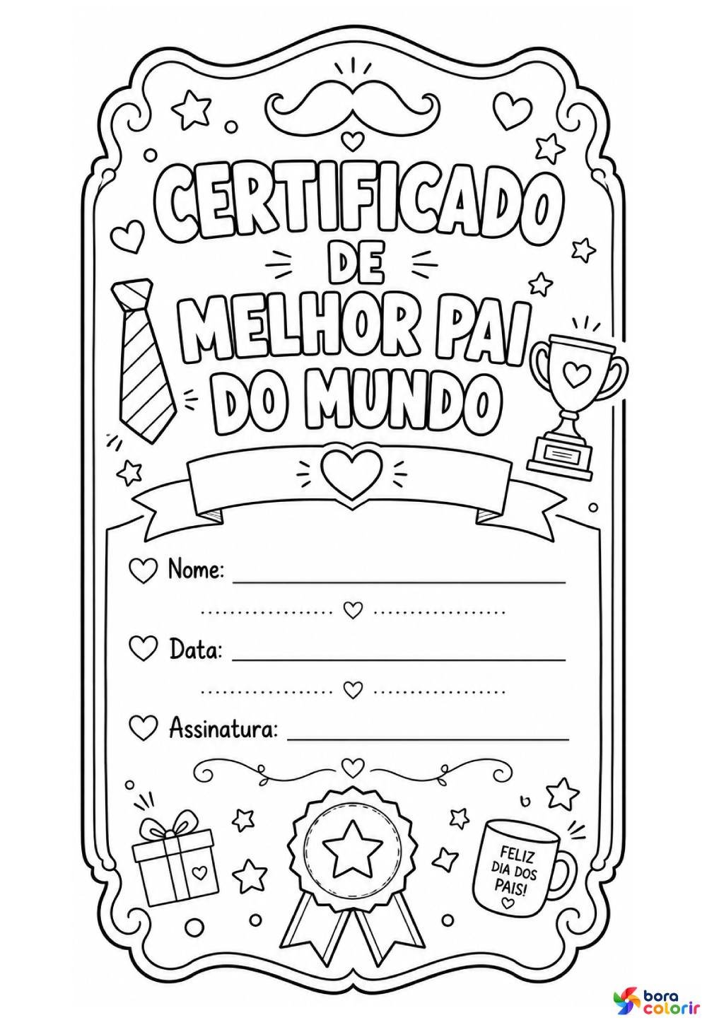 Desenho de Certificado de Melhor Pai do Mundo para colorir