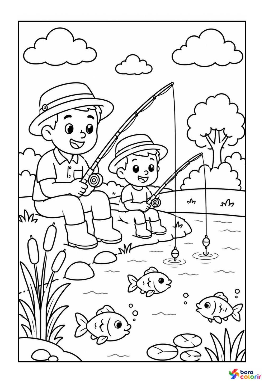 Desenho de Pai e Filho para pintar