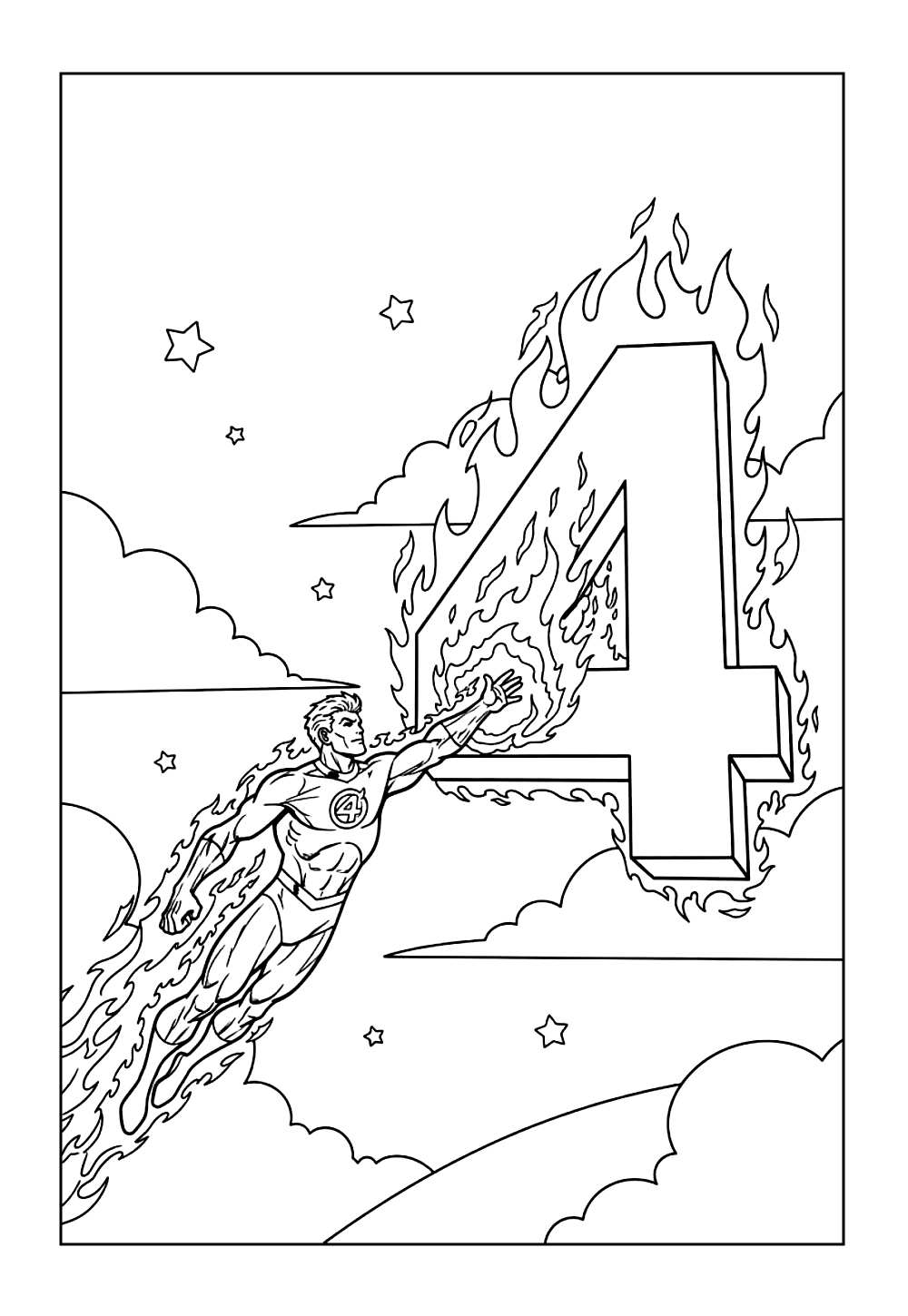 Desenho do Tocha Humana do Quarteto Fantástico para colorir