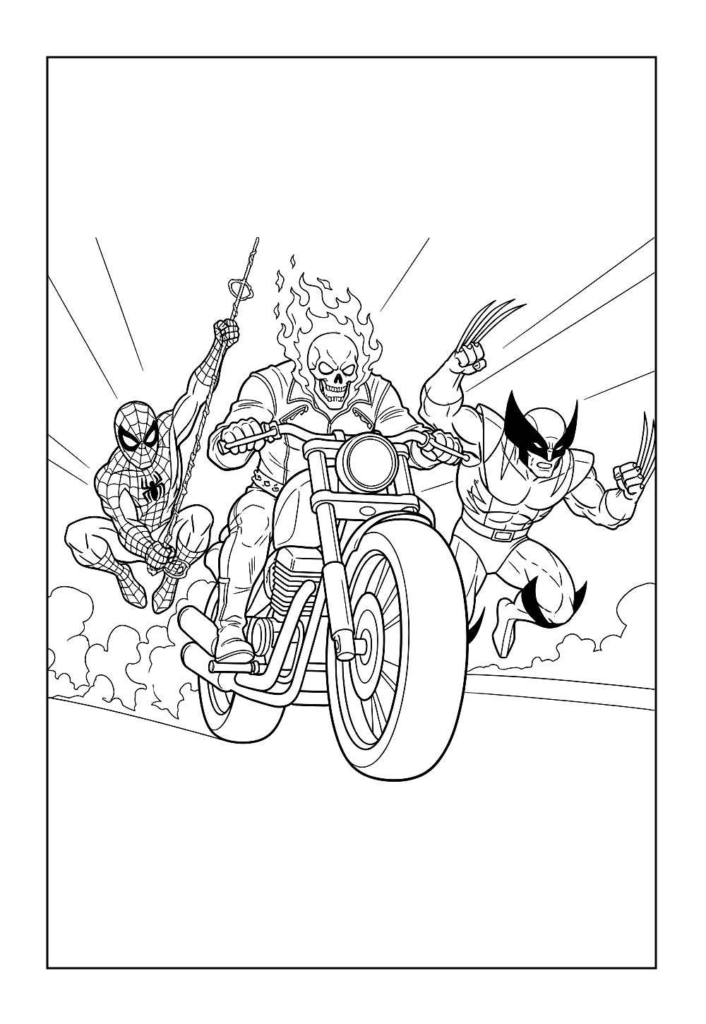 Desenho de Super-heróis e o Motoqueiro Fantasma para pintar