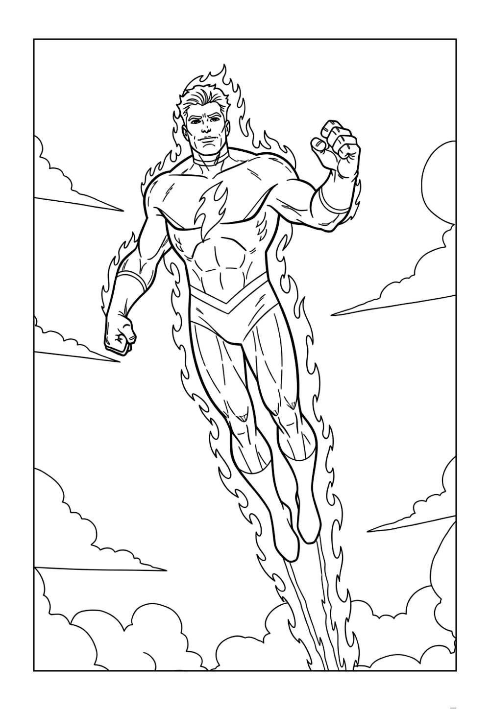 Desenhos do Quarteto Fantástico para colorir - Tocha Humana