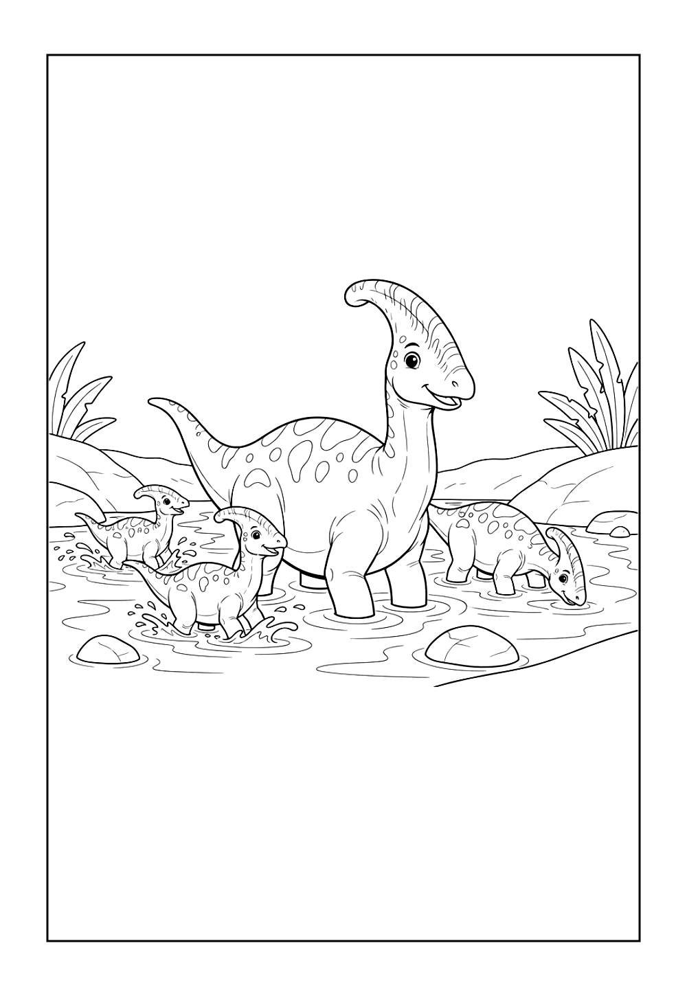 Desenho de Parasaurolofo para imprimir e pintar
